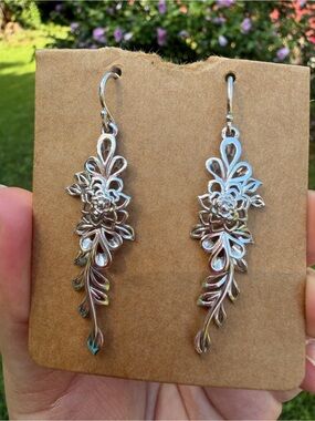 925 Sterling Silver Floral  Drop Earrings